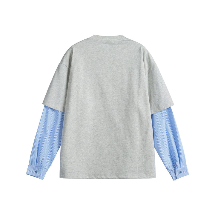 Damen Lagenlook T-Shirt mit eingearbeiteten Hemdärmeln und oversized Print Echoarchiv
