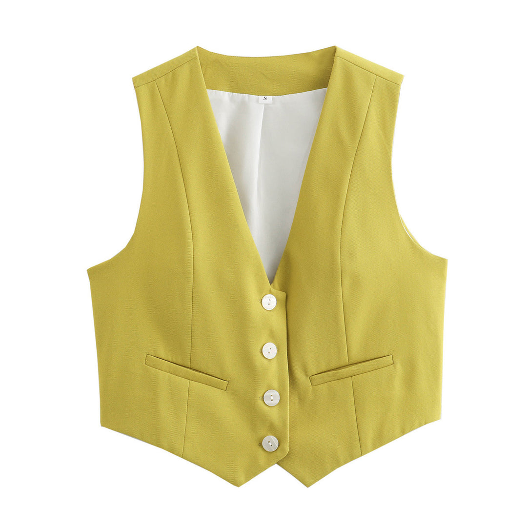 Damen nan elegante taillierte Business-Weste mit spitzem Saum, V-Ausschnitt und Leistentaschen Echo Archiv