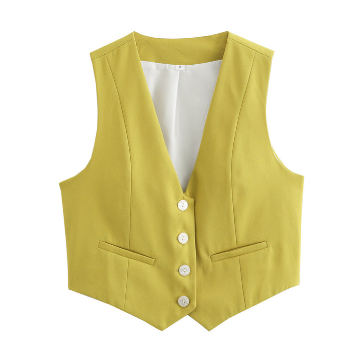 Damen nan elegante taillierte Business-Weste mit spitzem Saum, V-Ausschnitt und Leistentaschen Echo Archiv