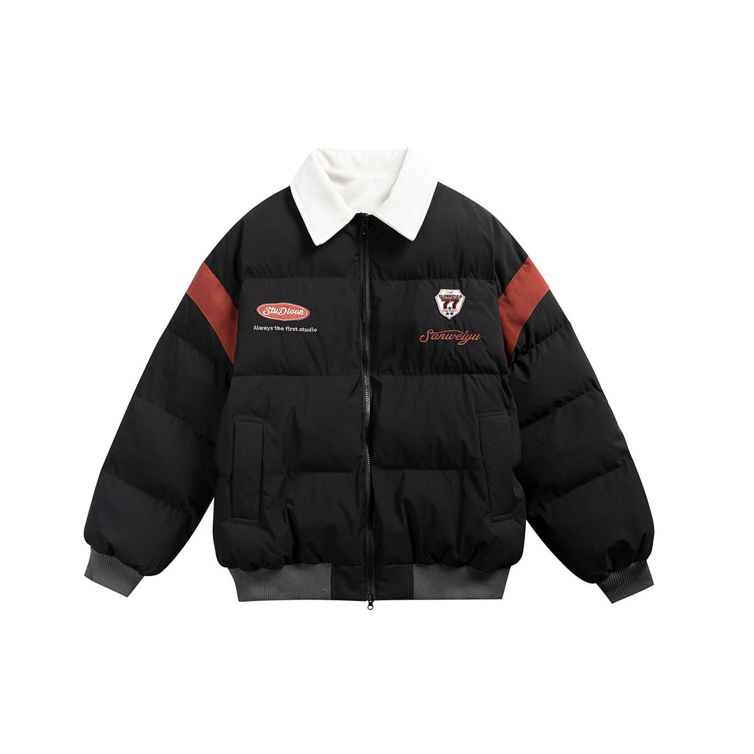 Damen Kurz geschnittene wattierte Blousonjacke mit kontrastierendem Kragen und Stickdetails Echoarchiv