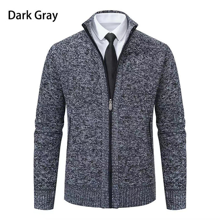 Herren nan melierte Strickzipjacke mit hohem Stehkragen, feiner Struktur und verdeckten Eingrifftaschen Echo Archiv