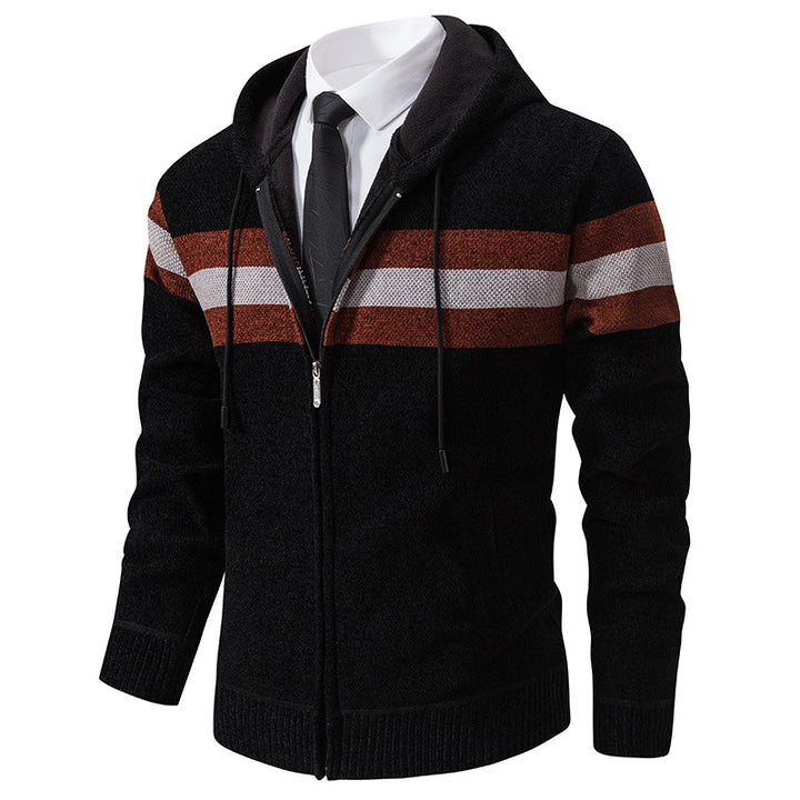 Herren Gestrickte Kapuzen-Strickjacke mit Kontraststreifen und Reißverschluss Echo Archiv