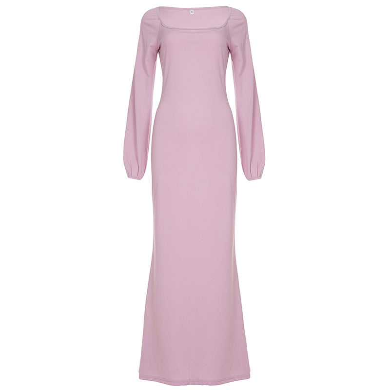 Damen Figurbetontes Maxikleid mit quadratischem Ausschnitt und Ballonärmeln – Valéora