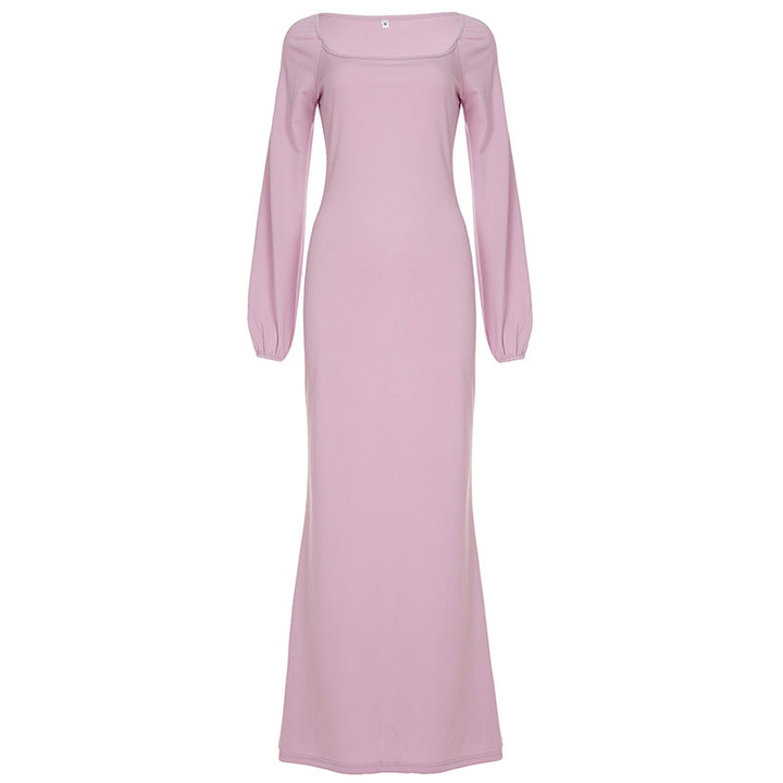 Damen Figurbetontes Maxikleid mit quadratischem Ausschnitt und Ballonärmeln – Valéora