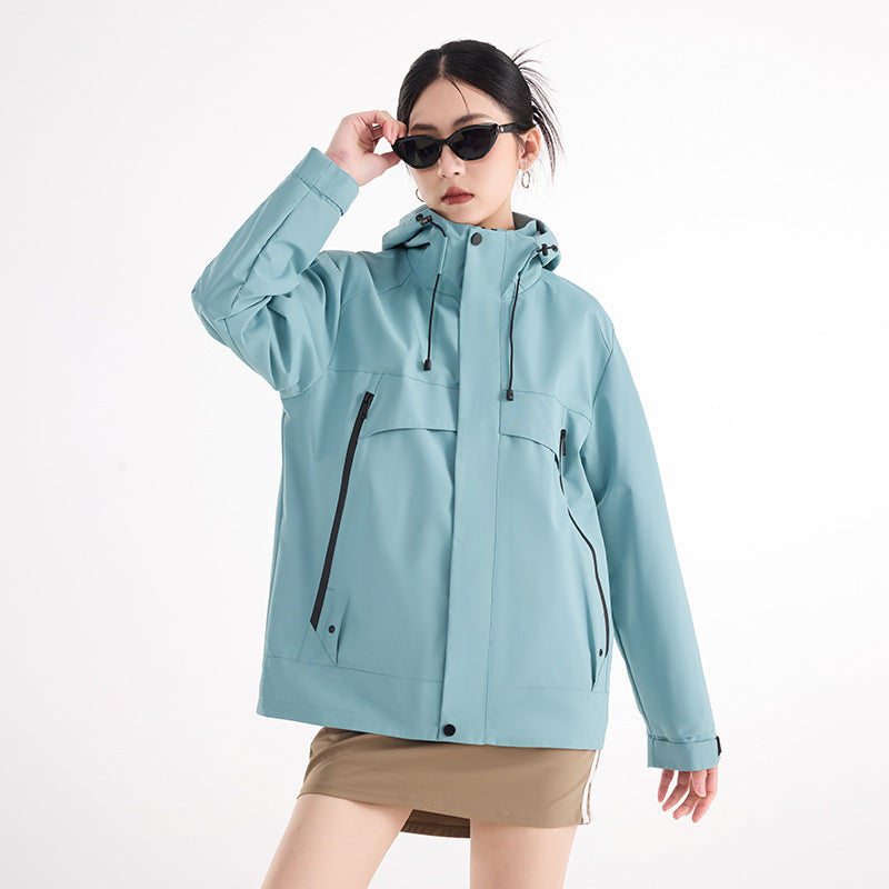 Damen technische wasserdichte Oversize-Parka mit Kapuze und verdeckten Reißverschlusstaschen Echoarchiv