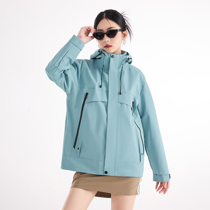 Damen technische wasserdichte Oversize-Parka mit Kapuze und verdeckten Reißverschlusstaschen Echoarchiv