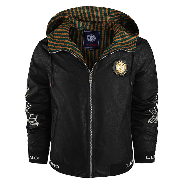 Herren nan leichte Kapuzenjacke mit gestreiftem Innenfutter, Logo-Ärmelprint und elastischem Saum Echo Archiv
