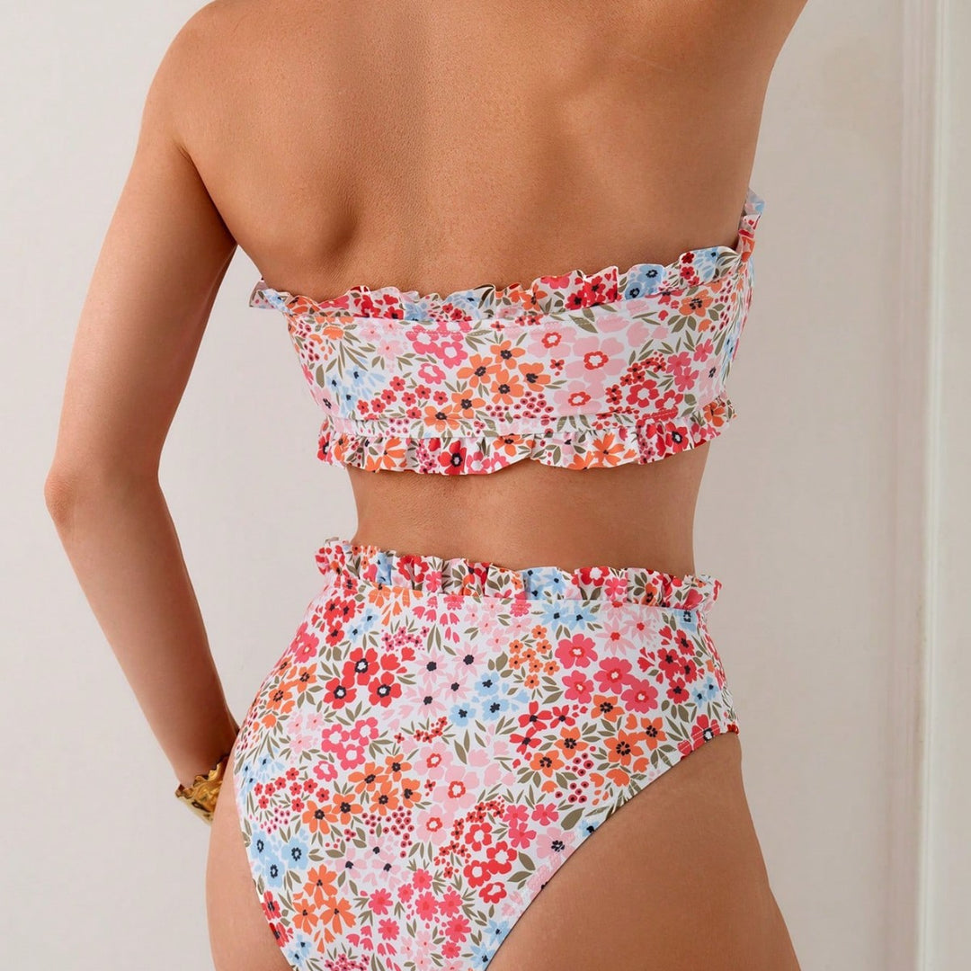 Damen Bikini-Set mit romantischen Rüschendetails und hohem Taillenbund Echo Archiv
