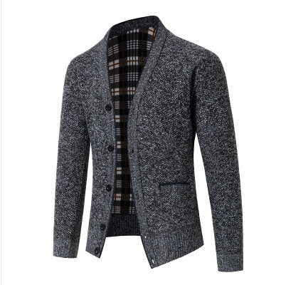 Herren eleganter Strickcardigan mit Karomuster Echoarchiv