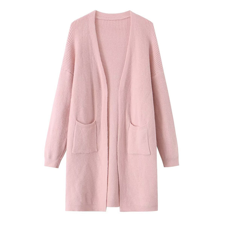 Damen Longline Strickcardigan mit aufgesetzten Taschen und offener Front Echo Archiv