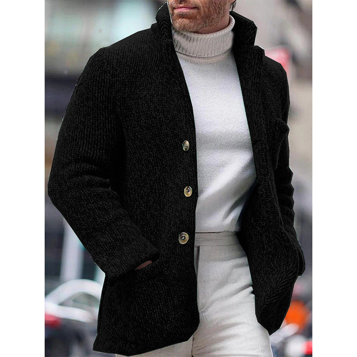 Herren Grobstrick-Cardigan-Jacke mit hohem Stehkragen und aufgesetzten Taschen Echo Archiv