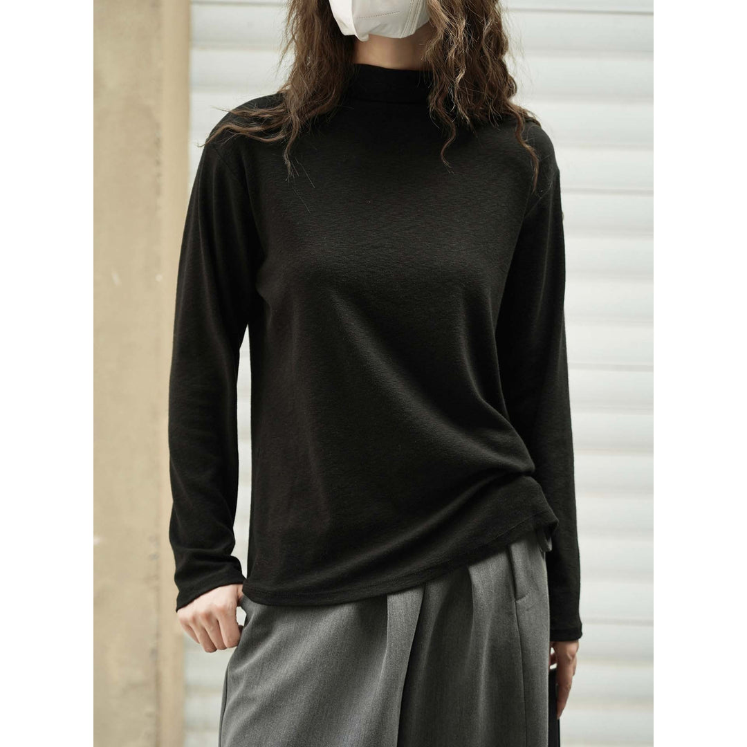Damen Fein gestricktes Relaxed-Longsleeve mit hohem Stehkragen aus Baumwollmix Echoarchiv