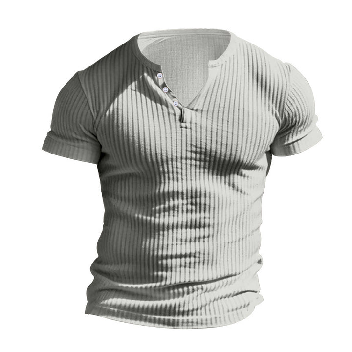 Herren Kurzarm-Henley T-Shirt aus strukturiertem Material mit modischen Knöpfen Echoarchiv
