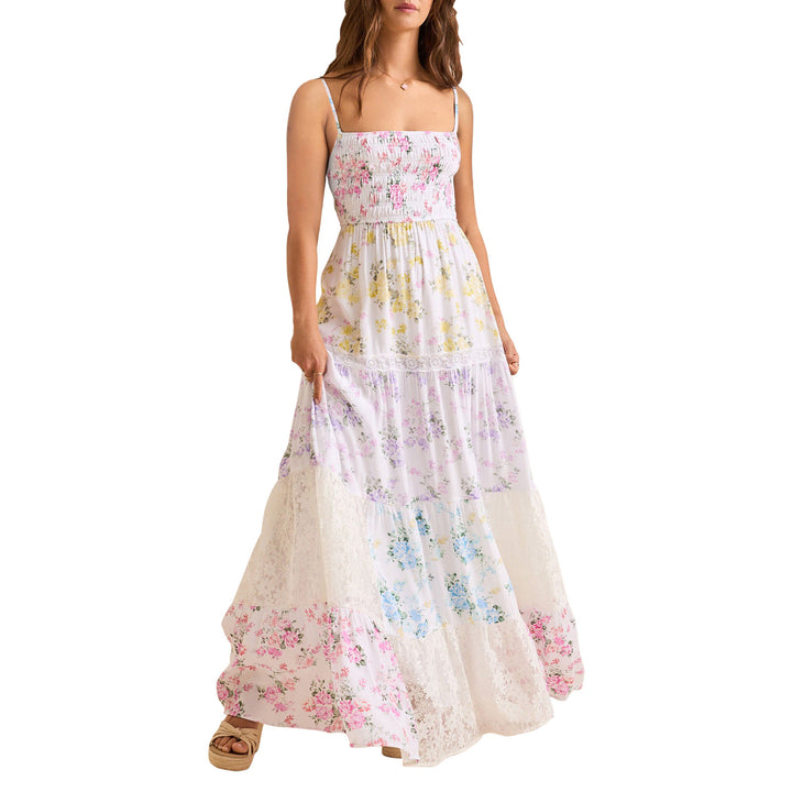 Damen Boho Maxikleid mit elastischem Oberteil und Spitzenakzenten Echo Archiv