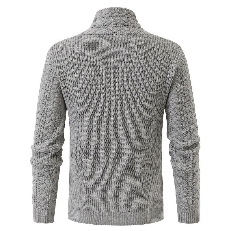 Herren Strukturiertes Zopfmuster-Mockneck-Pullover mit asymmetrischer Riegelverzierung Echo Archiv