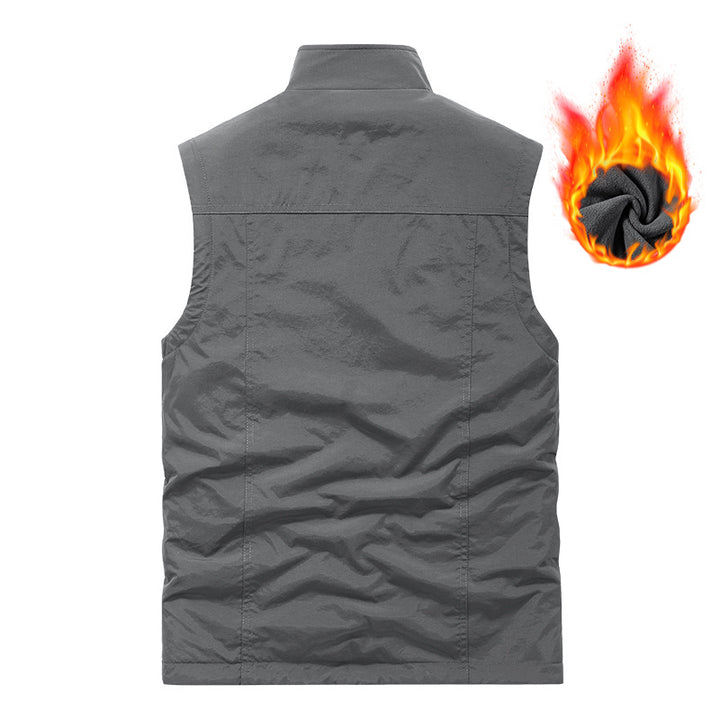 Herren Fleece-gefütterte Outdoor-Weste mit hochschließendem Kragen und Multifunktions-Taschen – Marzano