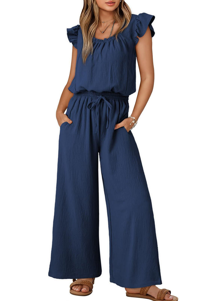 Damen Crinkle-Overall mit weitem Bein, elastischem Taillenbund und Rüschenärmeln Echo Archiv