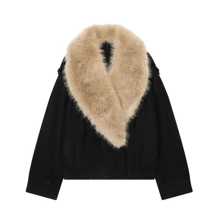 Damen Cropped Veloursjacke mit voluminösem Kunstfell‑Schalkragen Echo Archiv