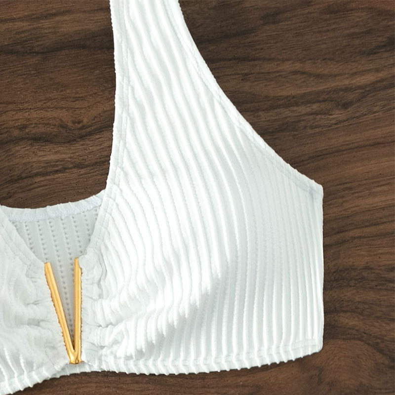 Damen Hochtailliertes Bikini-Set mit elegantem Streifenmuster Echo Archiv
