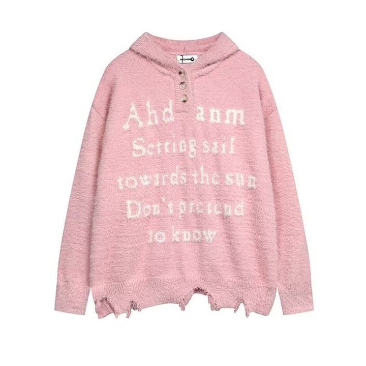 Damen Gemütlicher Oversized-Pullover mit Knopfleiste und grafischem Motiv Echoarchiv