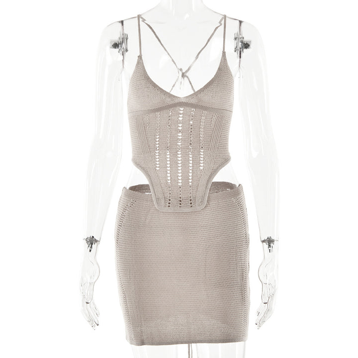 Damen Häkelkleid mit tiefem V-Ausschnitt und raffinierten Rüschendetails Echo Archiv