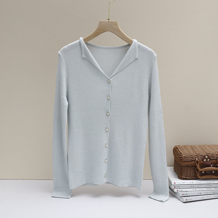Damen Leichter Feinstrick-Cardigan mit offenem Hemdkragen und schimmernder Knopfleiste Echo Archiv
