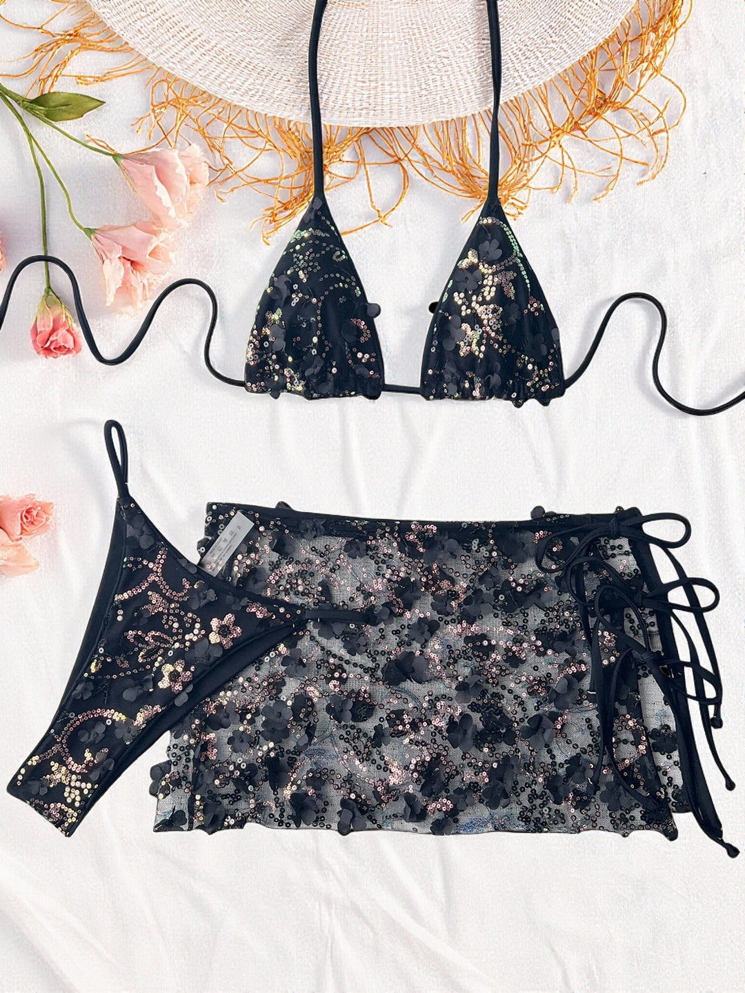 Damen Blumenmuster Triangel-Bikini mit transparentem Überrock Echo Archiv