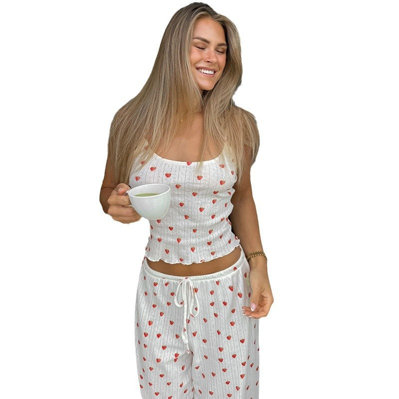 Damen Pyjama-Set mit Herzen und verstellbarem Bund Echo Archiv