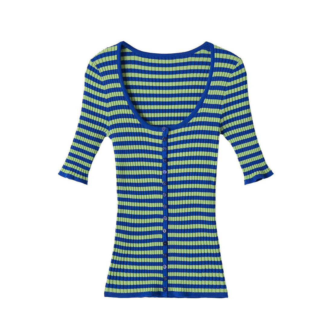Damen Gerippte Kurzarm-Buttoncardigan mit tiefem Rundhals und figurbetonter Passform Echoarchiv
