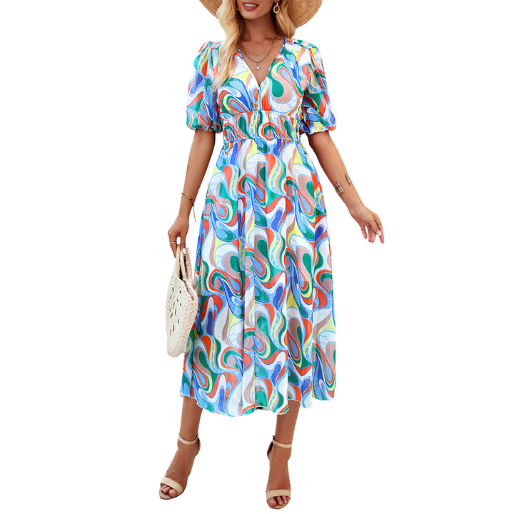 Damen Midikleid mit eleganten Puffärmeln und romantischem Blumenmuster Echo Archiv