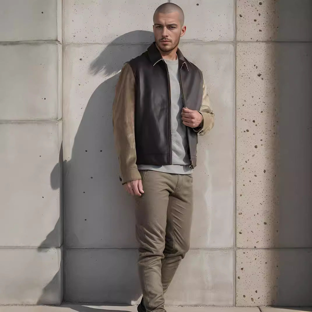 Herren modische Kunstlederjacke im modernen Design mit strukturierten Ärmeln Echoarchiv