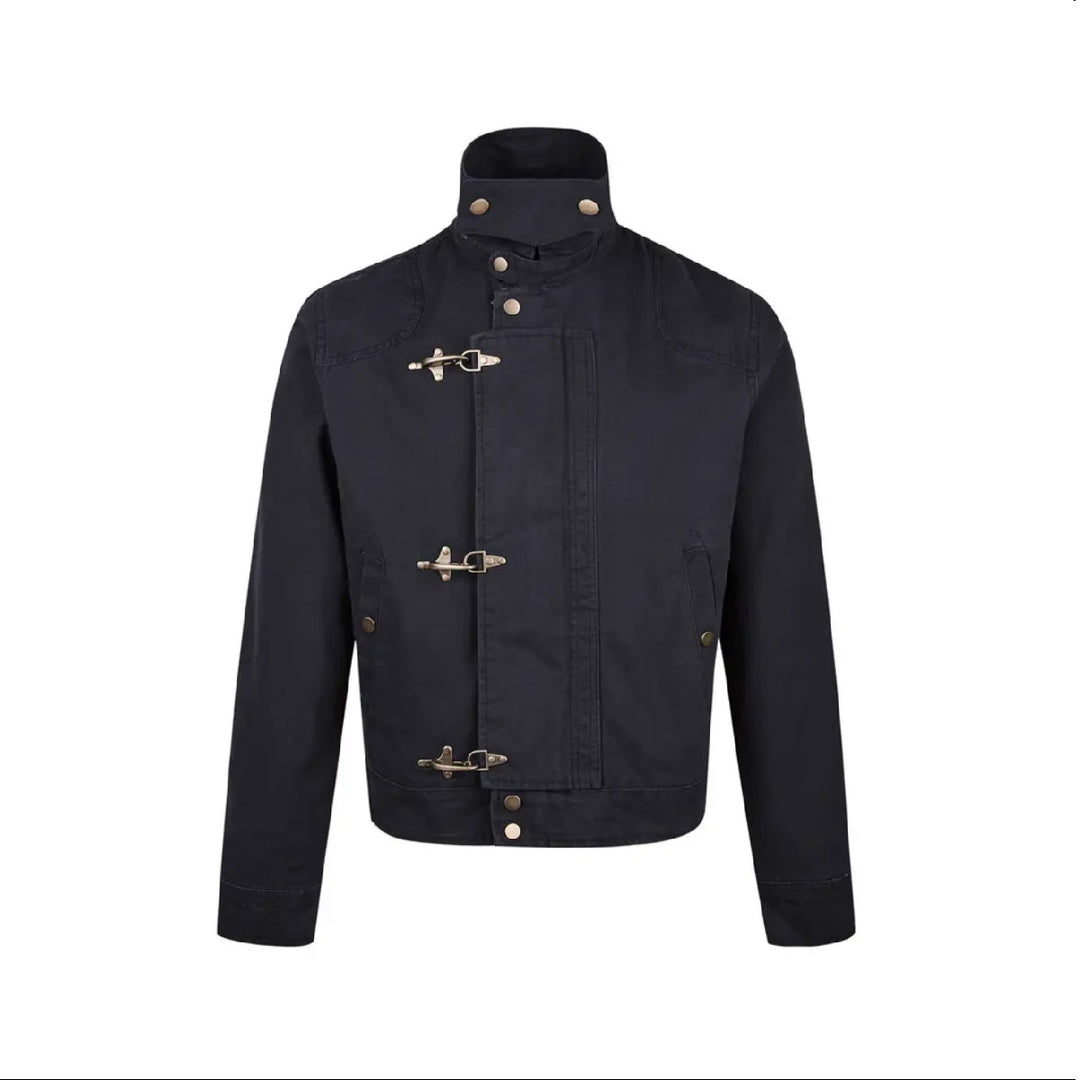 Herren modische Kurzjacke mit innovativen Schnallen und praktischem hochgeschlossenem Kragen Echoarchiv