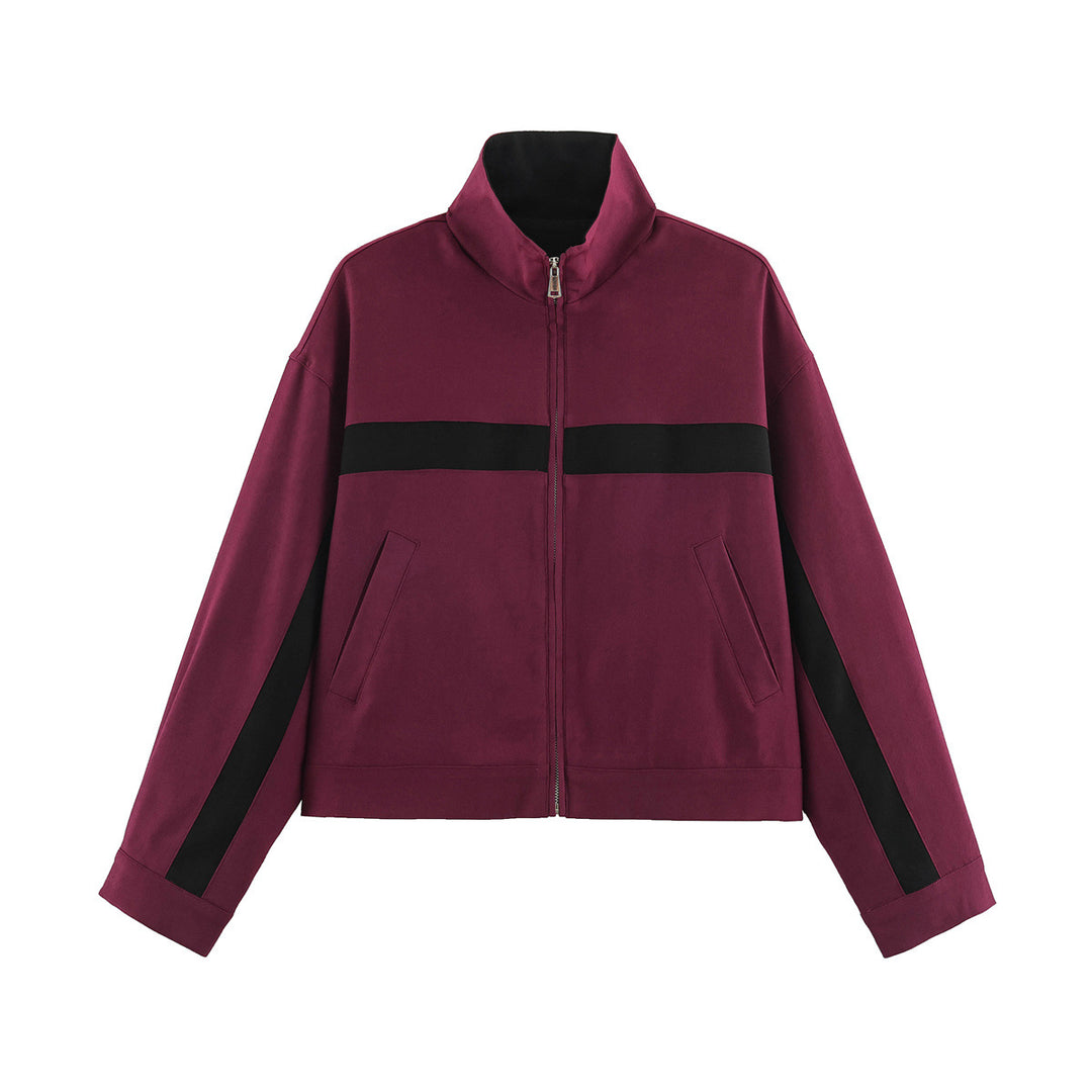Damen Boxy-Cropped-Übergangsjacke mit Stehkragen, kontraststreifen und Eingrifftaschen Echoarchiv