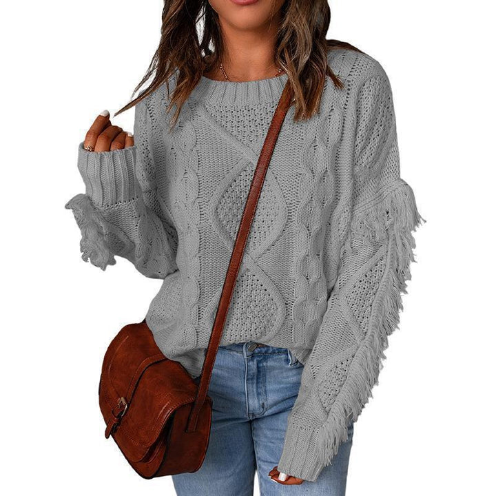 Damen Grobstrick-Pullover mit Zopfstruktur, fransigen Ärmeln und legerer Oversize-Passform Echo Archiv