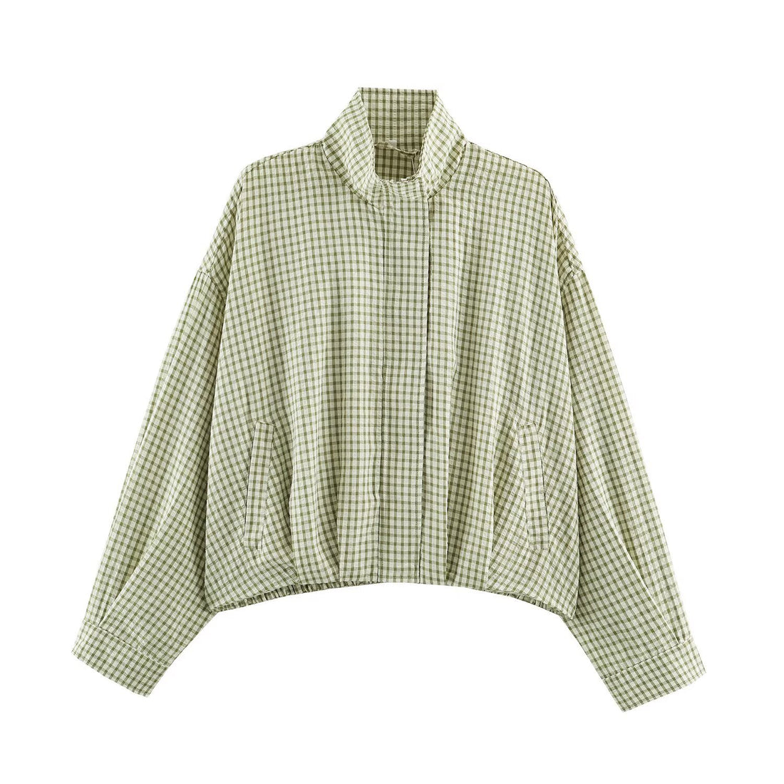 Damen Karo-Übergangsjacke im Oversize-Cropped-Schnitt mit hohem Stehkragen Echo Archiv
