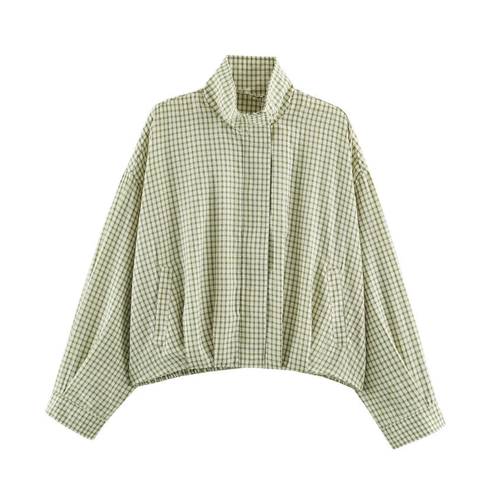 Damen Karo-Übergangsjacke im Oversize-Cropped-Schnitt mit hohem Stehkragen Echo Archiv