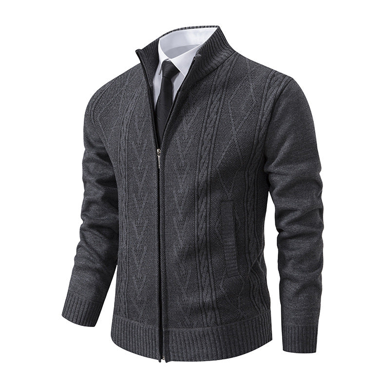 Herren Strickjacke mit strukturiertem Zipper und ausgefallenem Aran-Muster Echoarchiv