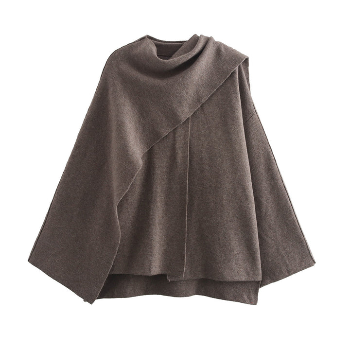 Damen Asymmetrisches Wollmix‑Cape mit Wasserfallkragen und weitem Fall Echoarchiv