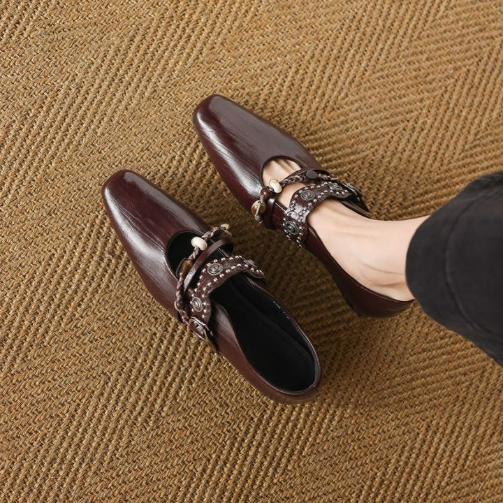 Damen Verzierten Loafer‑Mules mit quadratischer Zehenpartie und Perlenriemen – Lioré