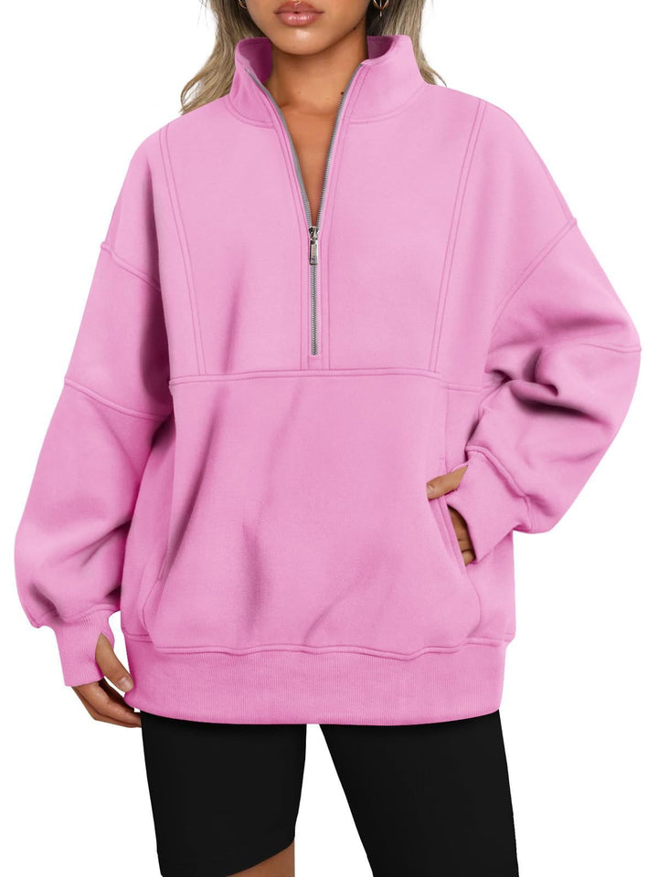 Damen Oversize-Sweatshirt mit halbem Reißverschluss, Stehkragen und Kängurutasche Echo Archiv