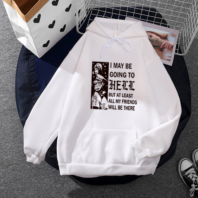 Damen weitgeschnittener Kapuzenpullover mit Gothic-Statementprint und Kängurutasche – Auréline