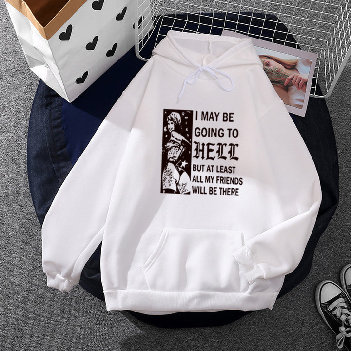 Damen weitgeschnittener Kapuzenpullover mit Gothic-Statementprint und Kängurutasche – Auréline