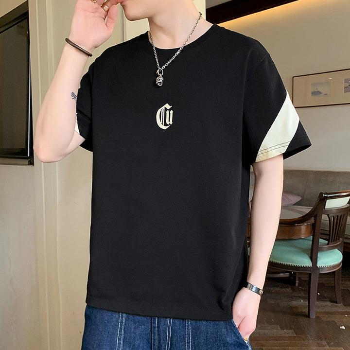 Herren Oversize-Baumwoll-T-Shirt mit Kontrastärmeln und Gothic-Logo Echo Archiv