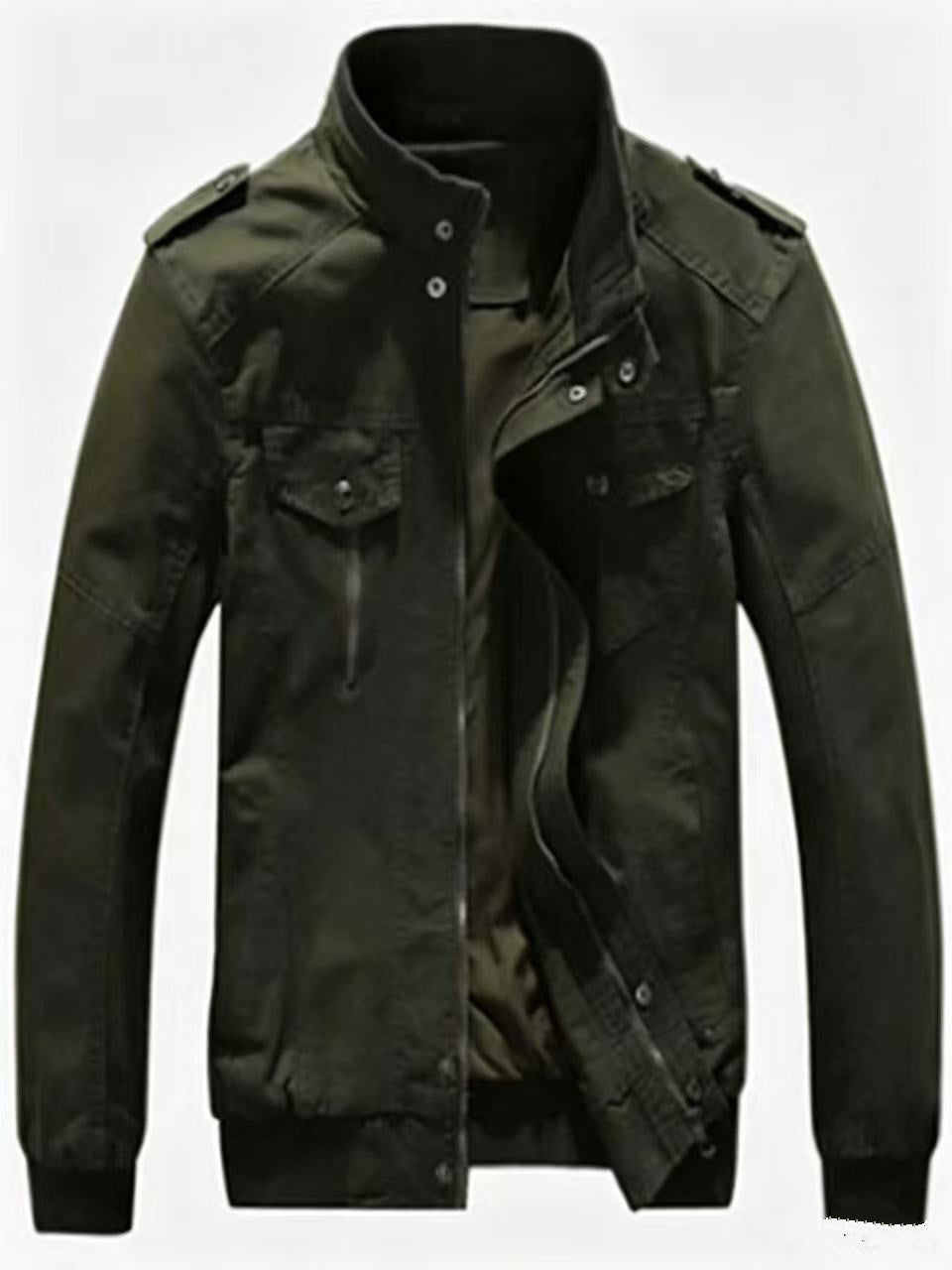 Herren Militärisch inspirierte Canvas-Übergangsjacke mit Stehkragen und Epauletten Echoarchiv