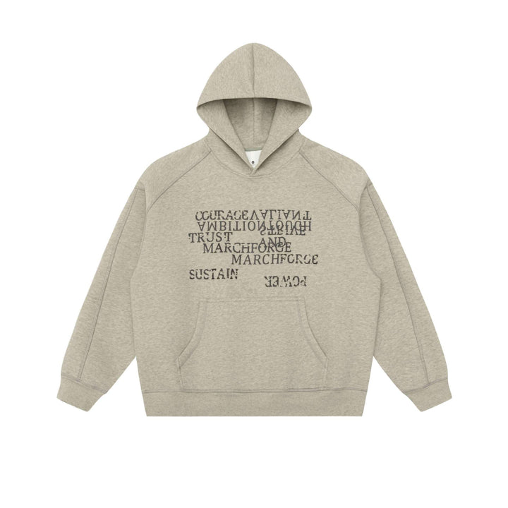 Unisex Oversize-Kapuzenpullover mit Raglanärmeln, Kängurutasche und versetztem Typo-Print Echoarchiv
