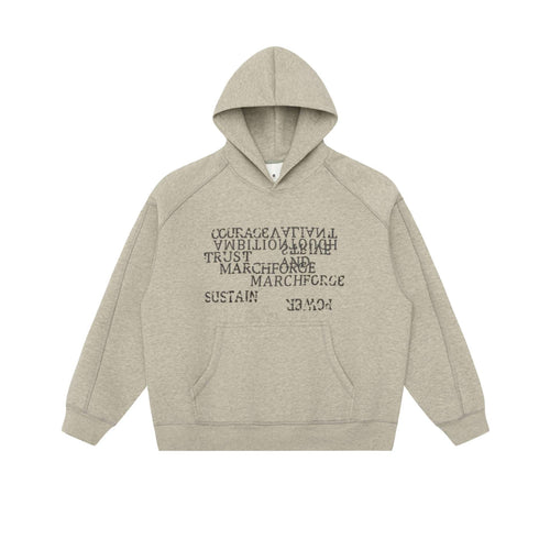 Unisex Oversize-Kapuzenpullover mit Raglanärmeln, Kängurutasche und versetztem Typo-Print Echoarchiv