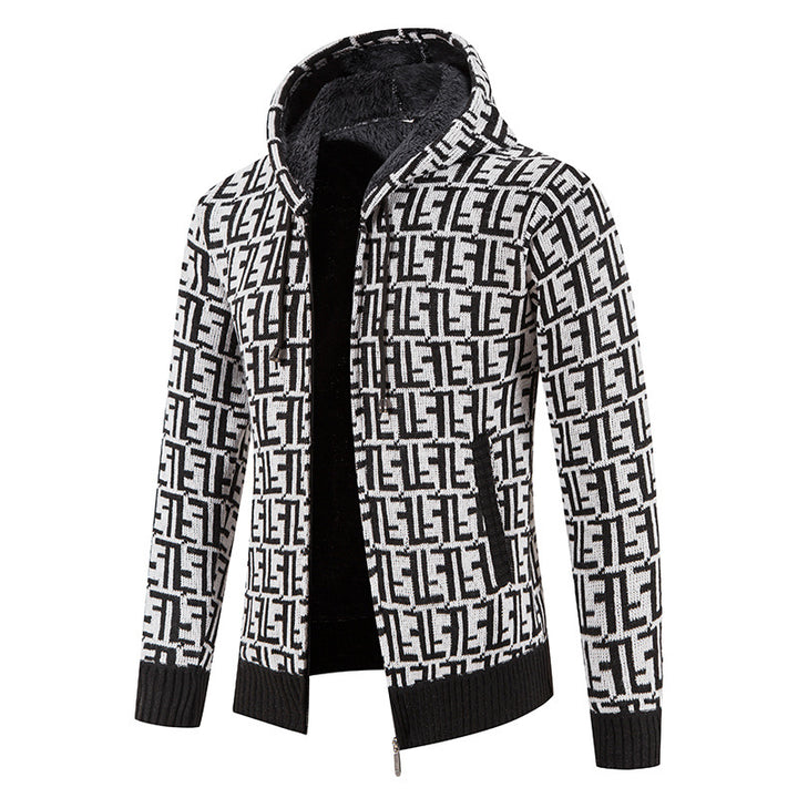 Herren Hochwertige Strickjacke mit modernem Muster und Kapuze Echoarchiv