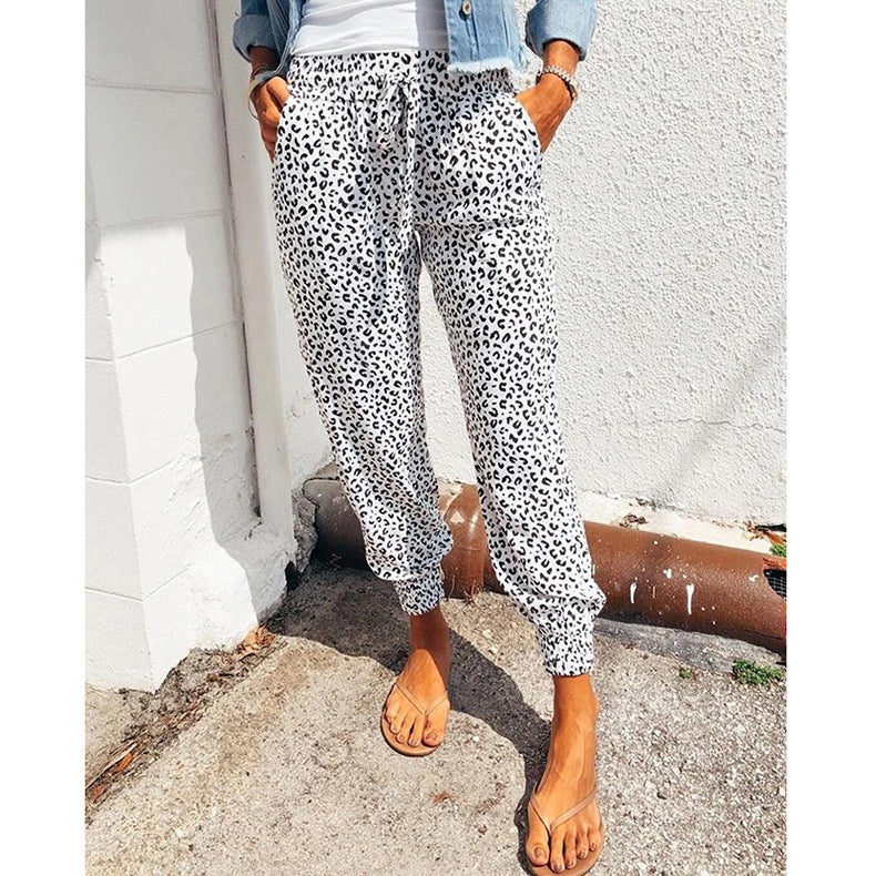 Damen nan lässige Leoparden-Print Jogginghose mit Tunnelzug, Eingrifftaschen und elastischen Bündchen Echo Archiv