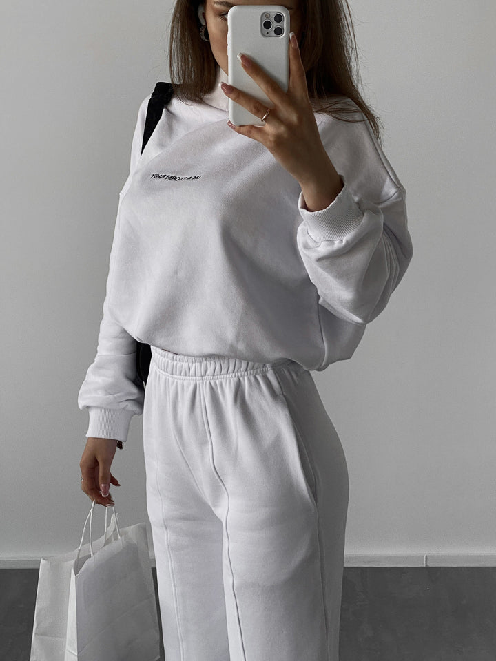 Damen Oversize-Lounge-Set mit Stehkragen und elastischer High-Waist-Jogginghose – Avérine