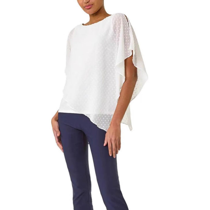 Damen leichtes Chiffon-Überwurfshirt mit Pünktchen und Fledermausärmeln – Avérine